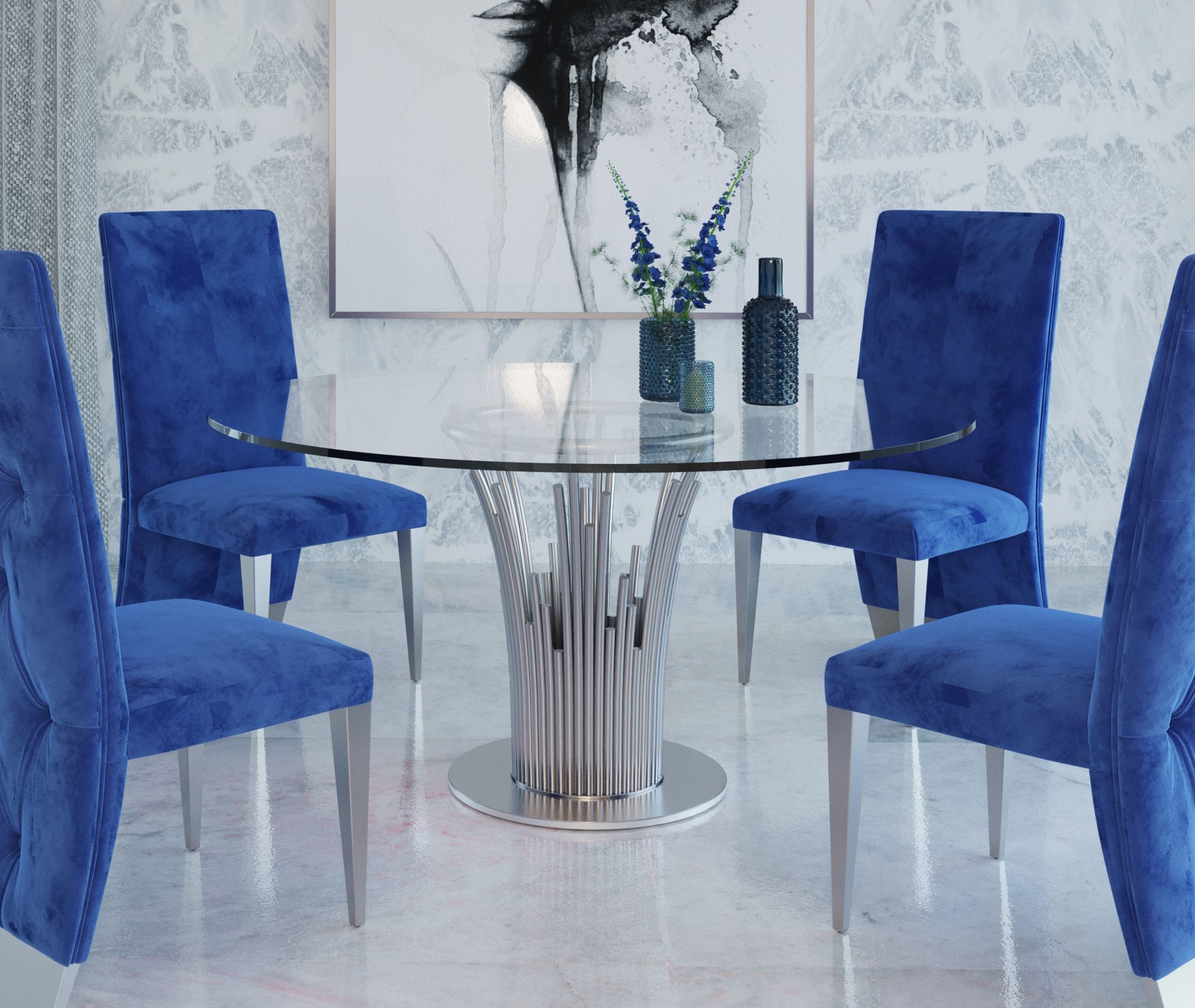 Paxton - Modern Round Glass & Stainless Steel Dining Table - image 3