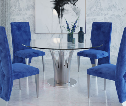 Paxton - Modern Round Glass & Stainless Steel Dining Table - image 3