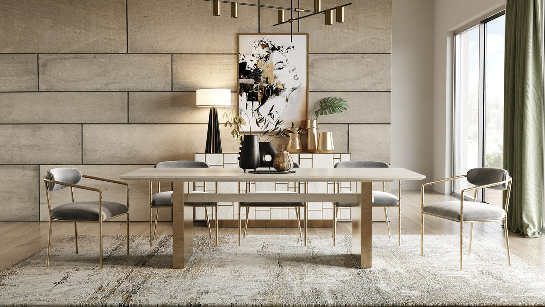 Angus - Modern Cream Ash + Gold Dining Table
