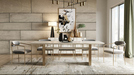 Angus - Modern Cream Ash + Gold Dining Table