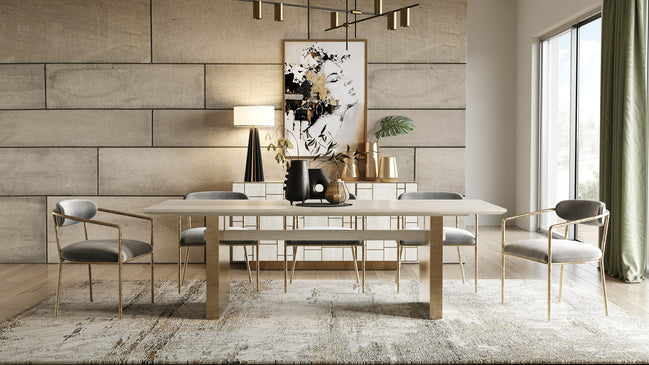 Angus - Modern Cream Ash + Gold Dining Table