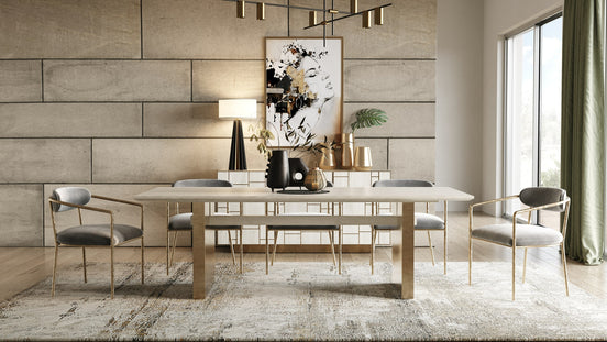 Angus - Modern Cream Ash + Gold Dining Table