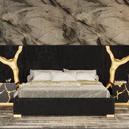 Aspen - Eastern King Glam Black Velvet & Gold Bed - image 2