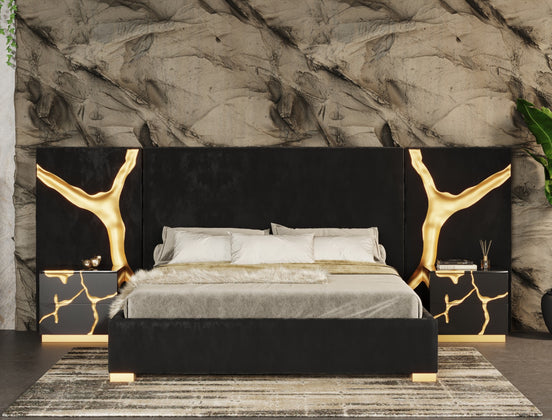 Aspen - Eastern King Glam Black Velvet & Gold Bed - image 2