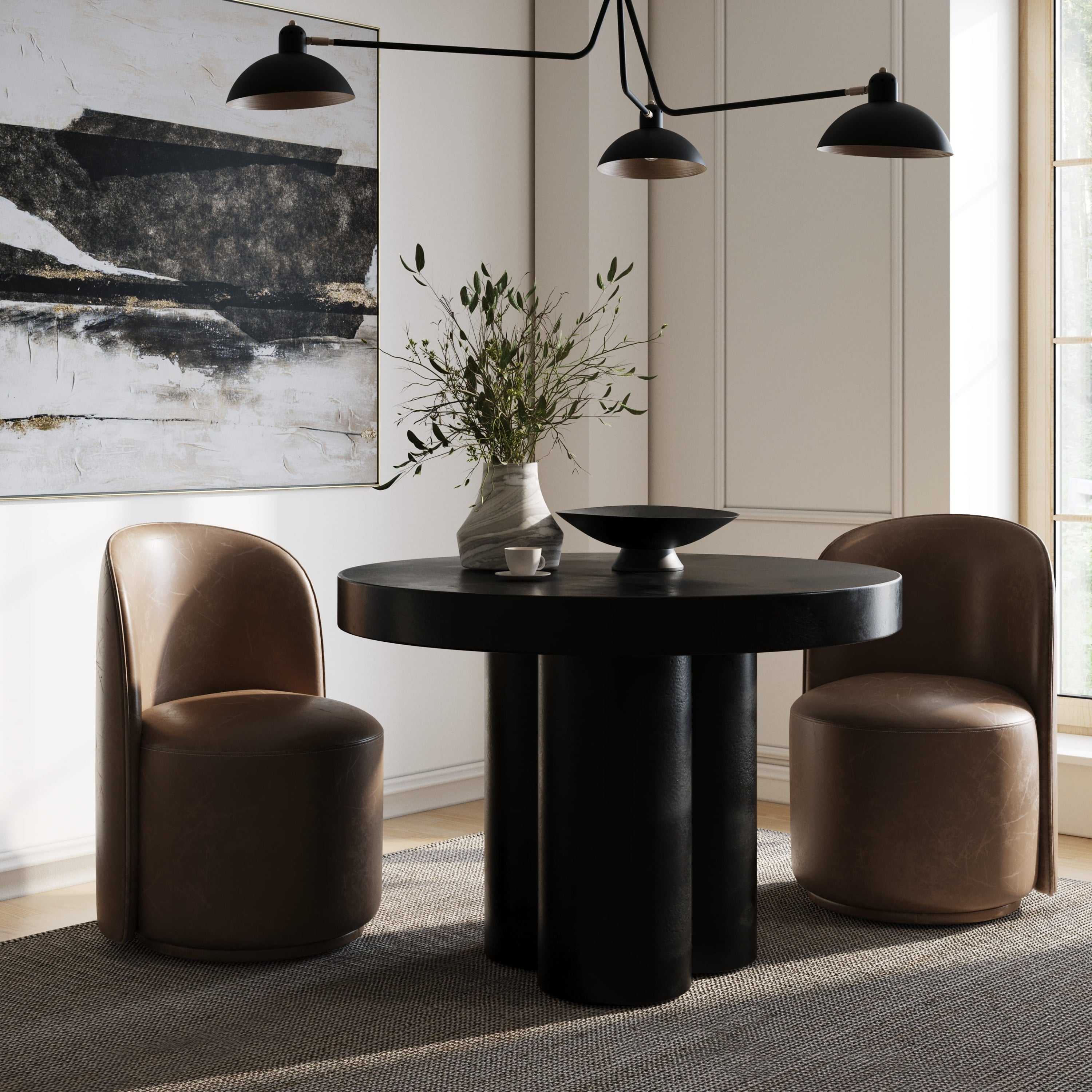 Bruni - Modern Black Concrete Round Dining Table