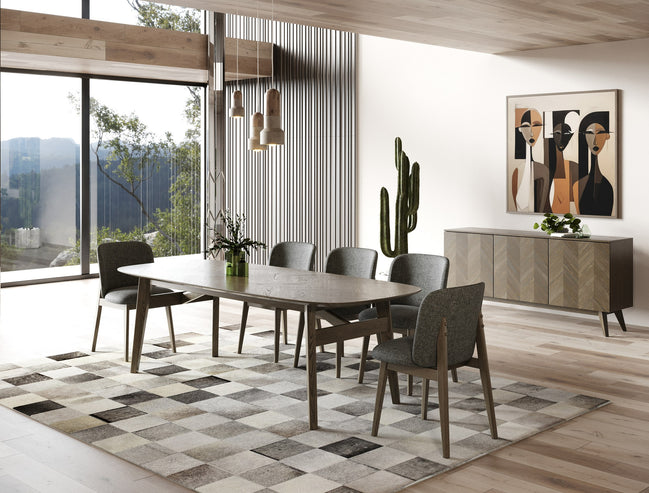 Costello - Mid-Century Modern Grey Fabric + Wenge Dining Chair (Set of 2)