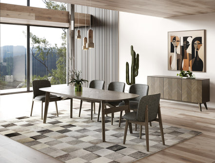 Costello - Mid-Century Modern Wenge Dining Table + 8 Chairs Set
