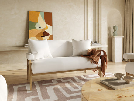 Cynthia - Modern White Fabric + Wood Loveseat - image 4