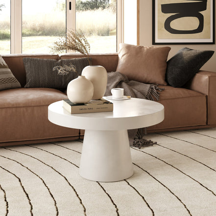 Desoto - Modern White Concrete Round Coffee Table