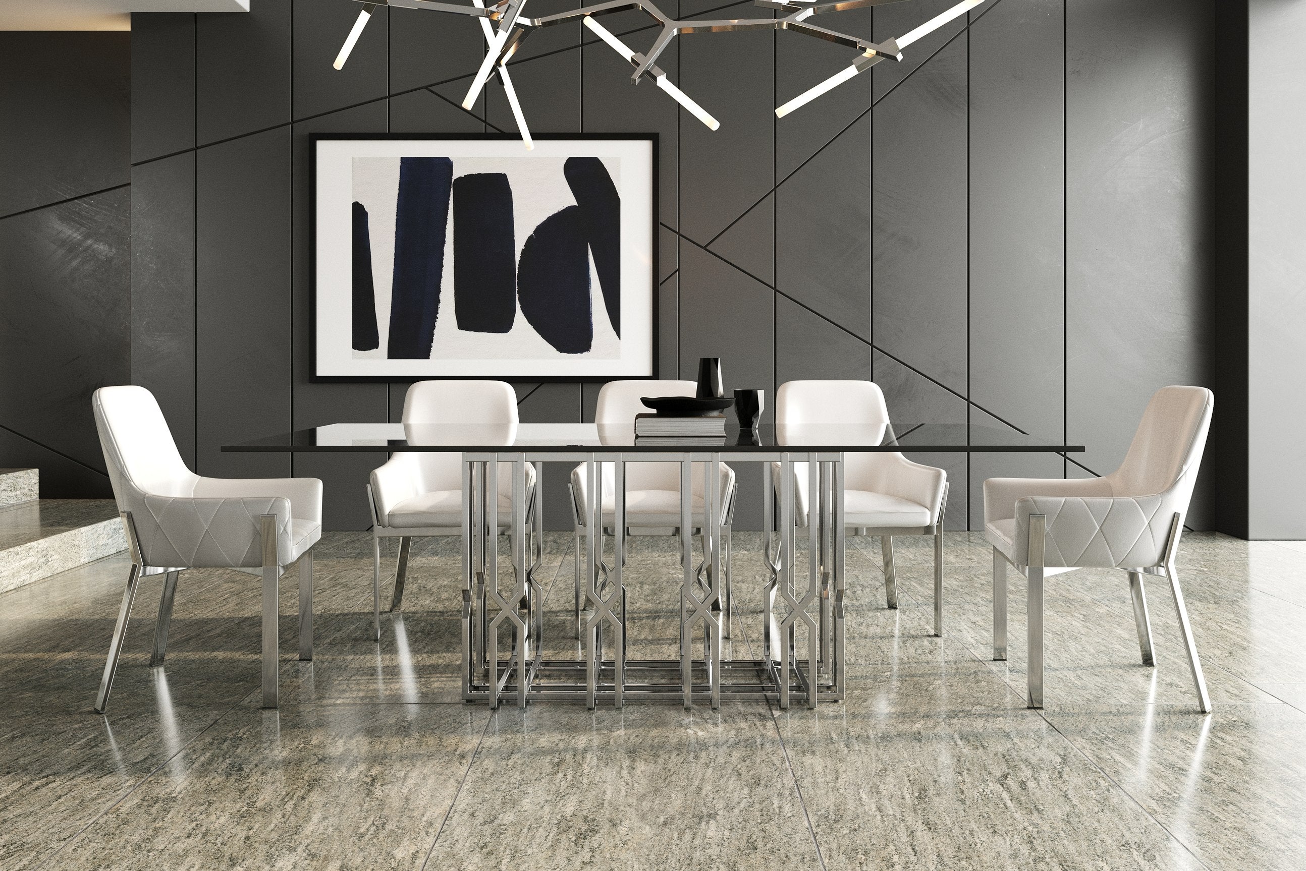 Ericson - Modern Glass & Stainless Steel Dining Table - image 5