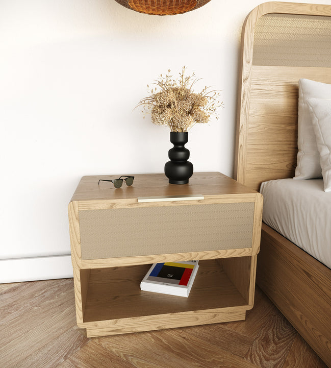Gavin - Modern Natural Ash + Rattan Nightstand