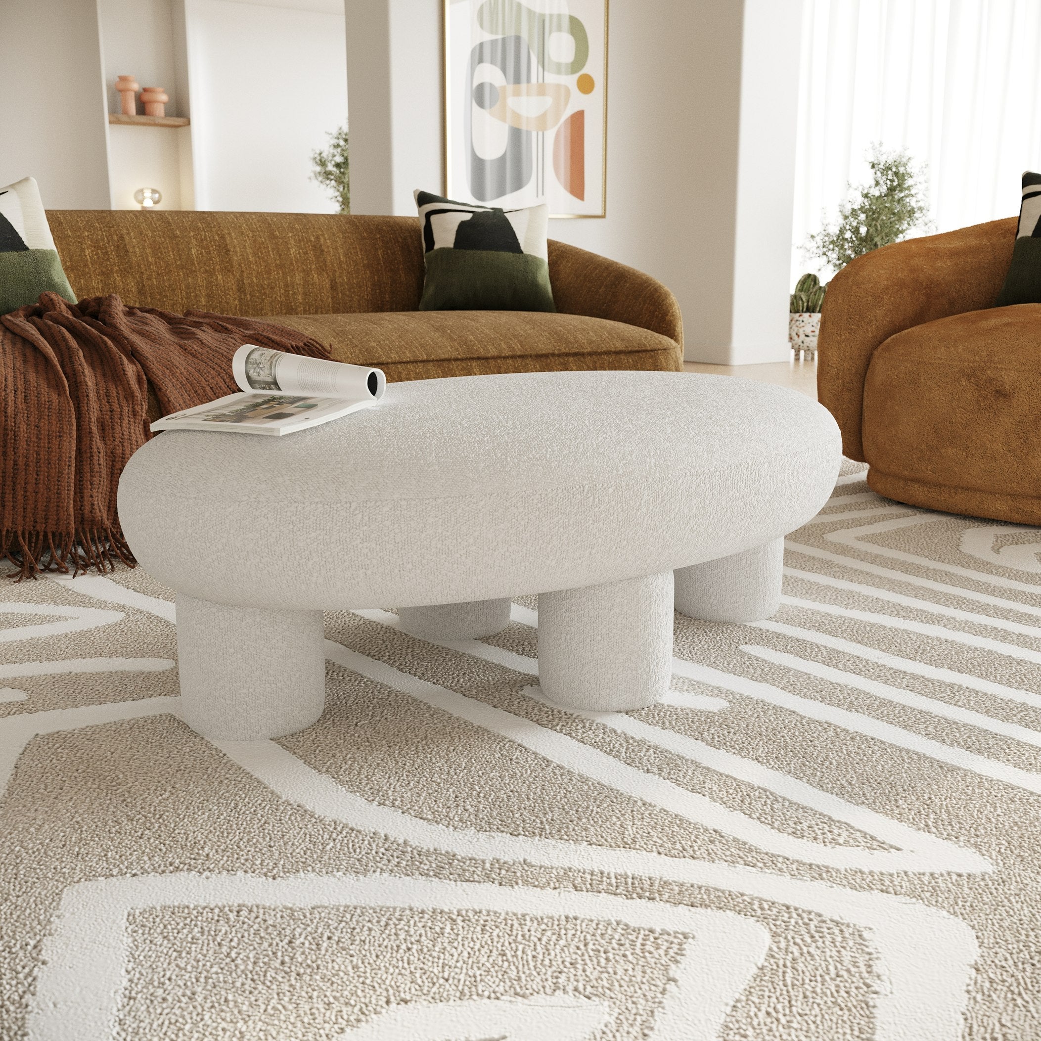 Gaynes - Modern Off-White Fabric Bench - image 3