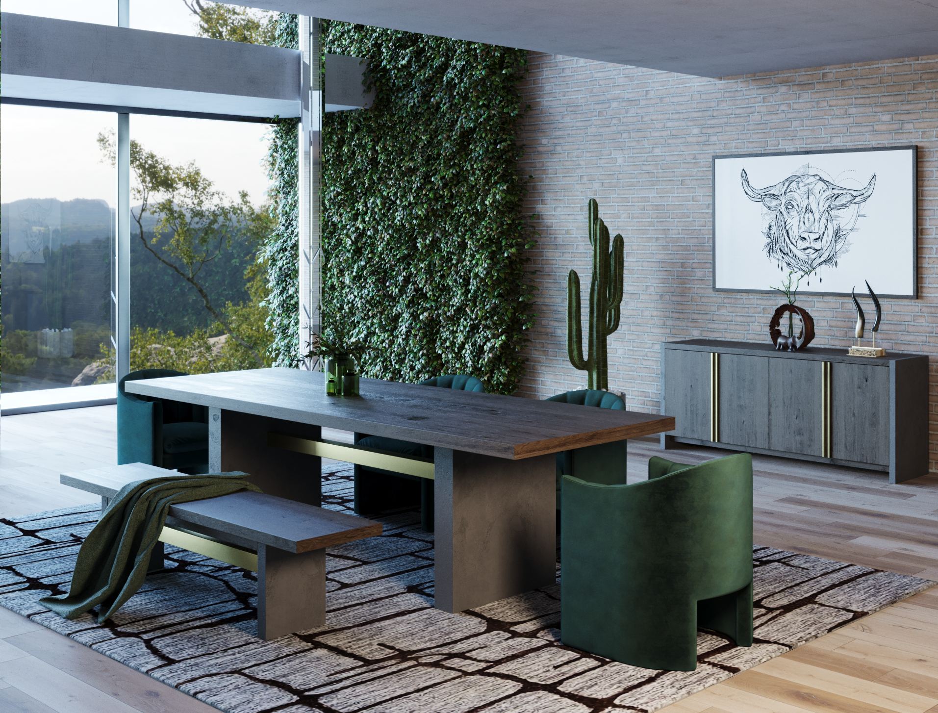 June - Modern Dark Grey Concrete & Walnut Dining Bench - image 5