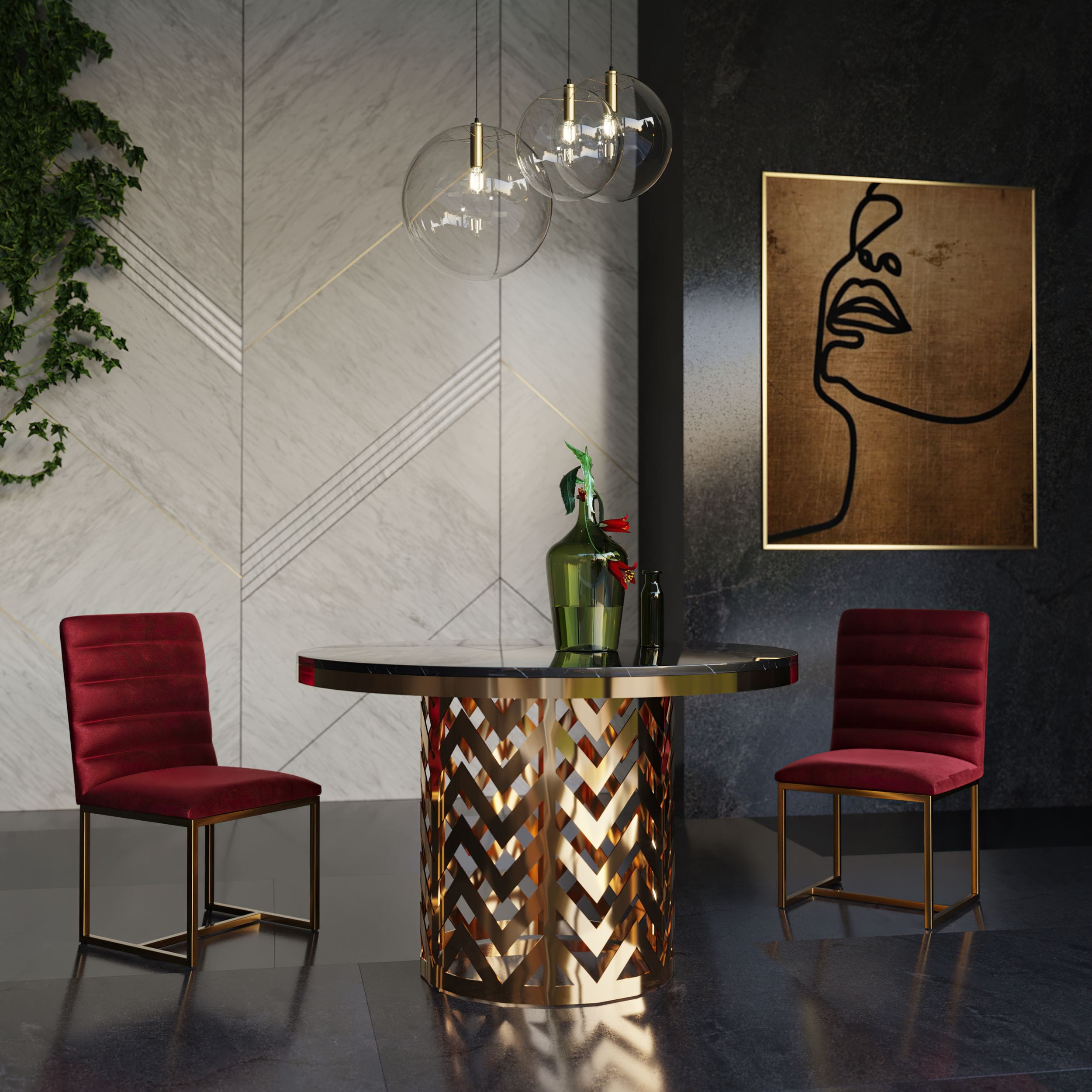 Kowal - Glam Black Marble Dining Table - image 5