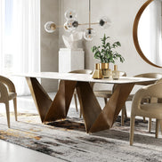 Melanie - Modern White Ceramic & Brushed Brown Dining Table - image 2