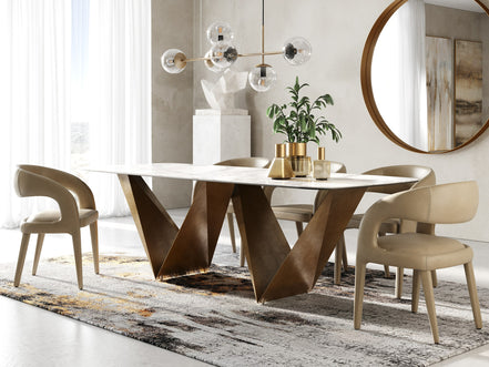 Melanie - Modern White Ceramic & Brushed Brown Dining Table - image 2