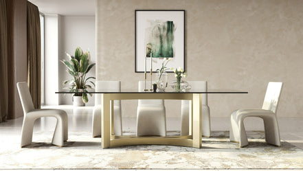 Mingus - Modern Glass + Brushed Brass Rectangualr Dining Table