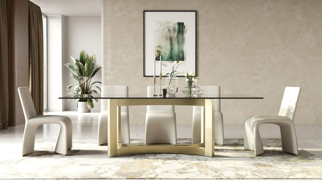 Mingus - Modern Glass + Brushed Brass Rectangualr Dining Table