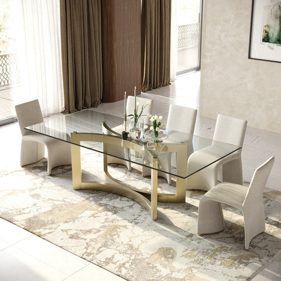 Mingus - Modern Glass + Brushed Brass Rectangualr Dining Table - image 2