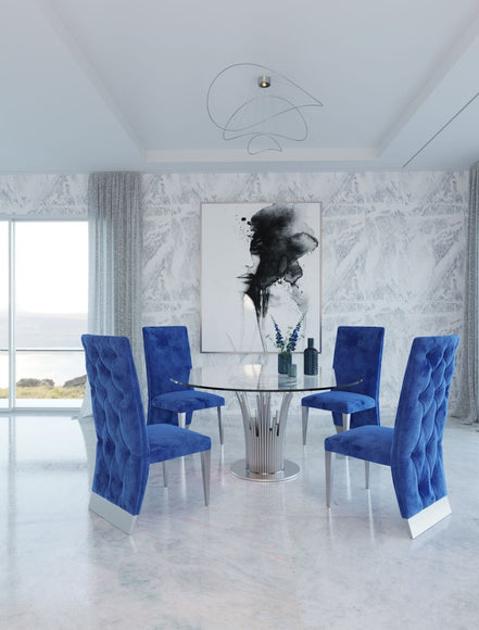 Paxton - Modern Round Glass & Stainless Steel Dining Table - image 2