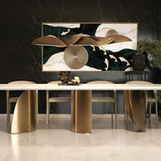 Reynold - Glam Faux Marble + Gold Stainless Steel Dining Table