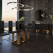 Token Modern Smoked Grey Glass & Rosegold Dining Table