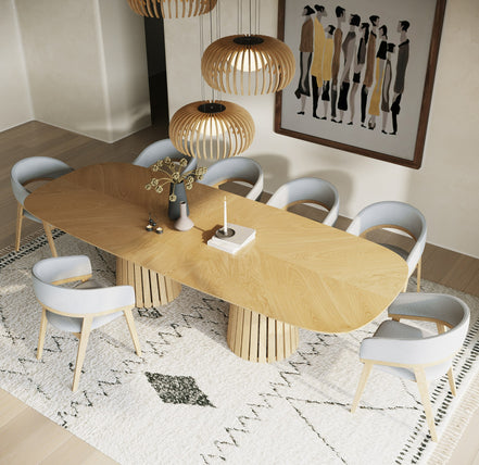 Truman - Mid-Century Modern Natural Oak Extendable Dining Table + 10 Chairs Set - image 2