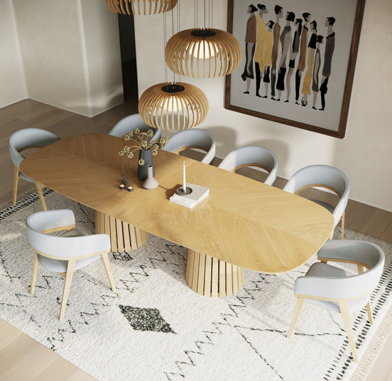 Truman - Mid-Century Modern Natural Oak Extendable Dining Table + 10 Chairs Set - image 2