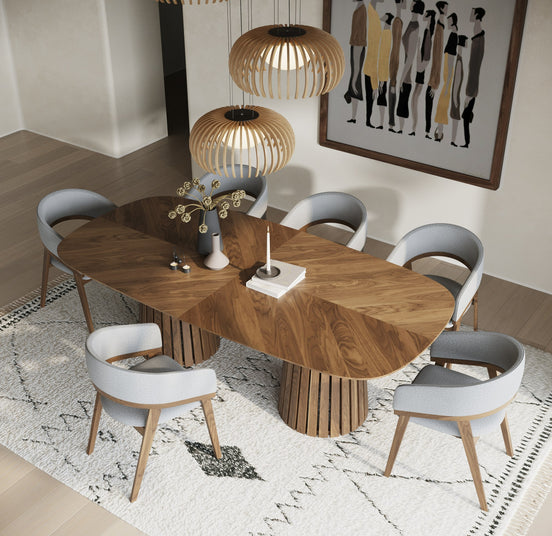 Truman - Mid-Century Modern Walnut Extendable Dining Table + 6 Chairs Set