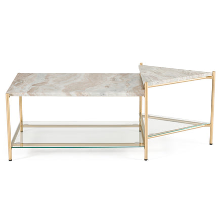 Mosk - Modern Marble + Glass + Brass Coffee Table - image 2