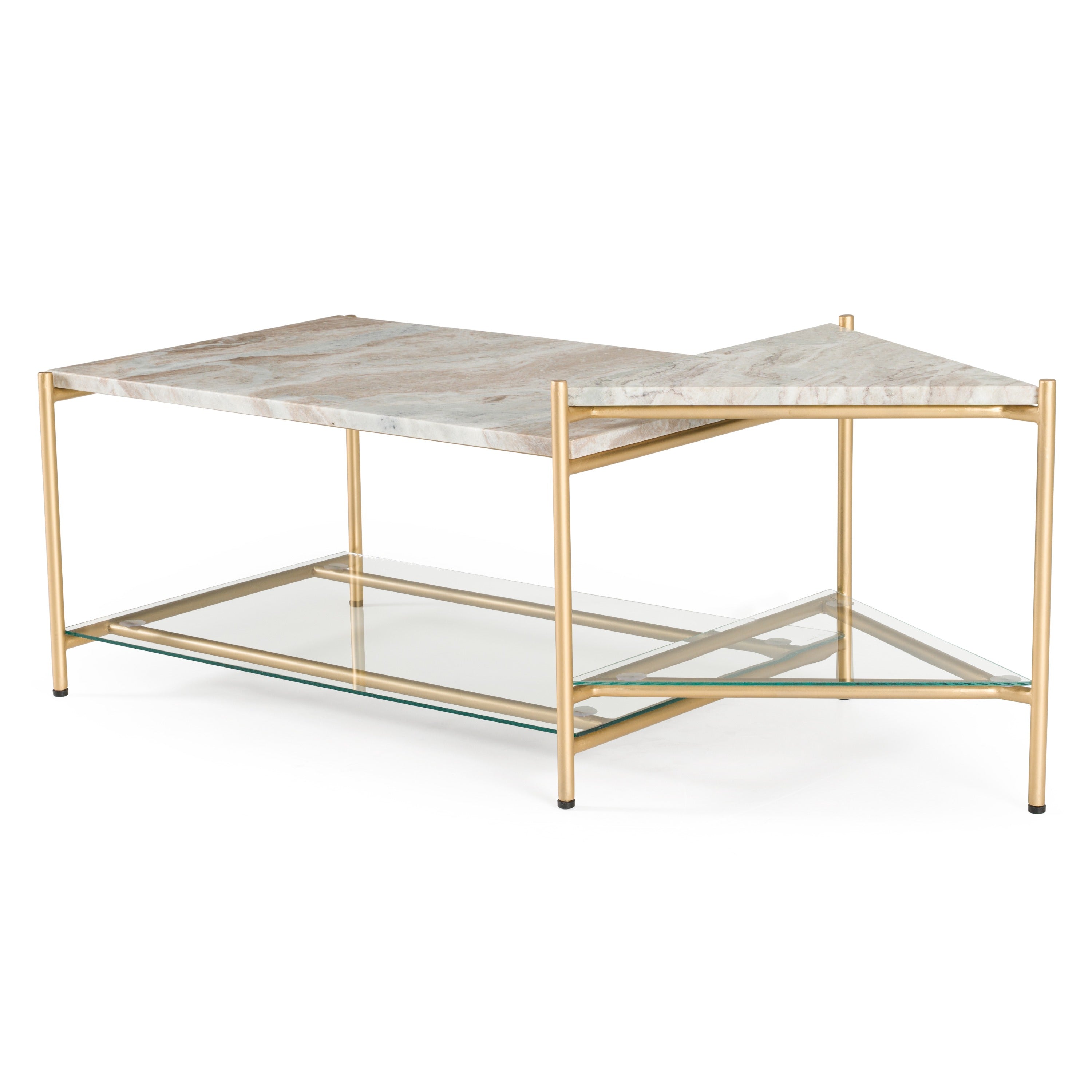 Mosk - Modern Marble + Glass + Brass Coffee Table - image 3