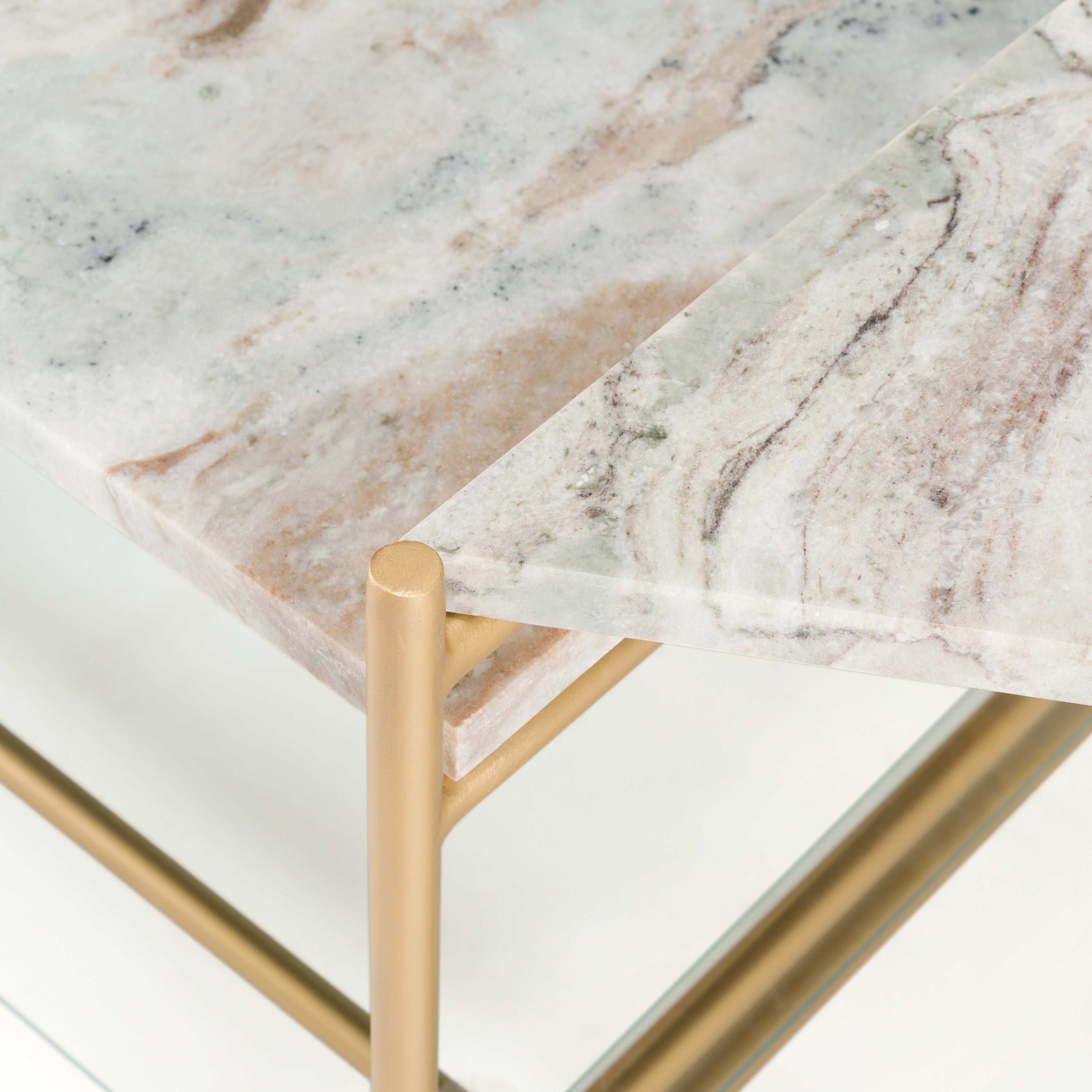 Mosk - Modern Marble + Glass + Brass Coffee Table - image 5