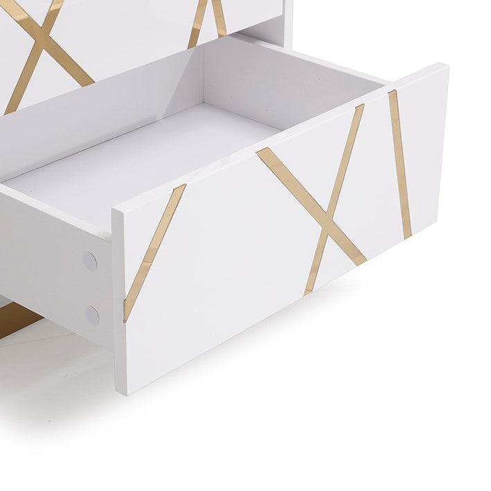Nixa Modern Wide White and Gold Nightstand - image 4