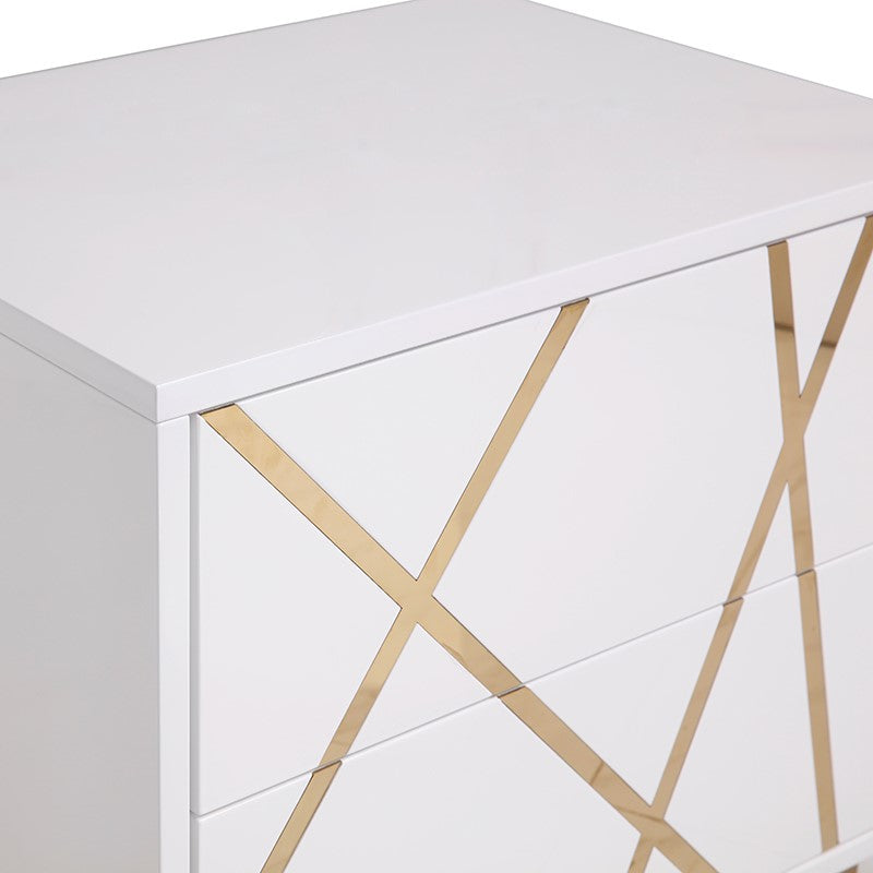 Nixa Modern Wide White and Gold Nightstand - image 5