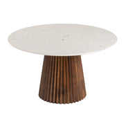 Nancy - Mid-Century Modern White Marble + Walnut Round Dining Table - image 2