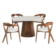 Nancy - Mid-Century Modern White Marble + Walnut Round Dining Table