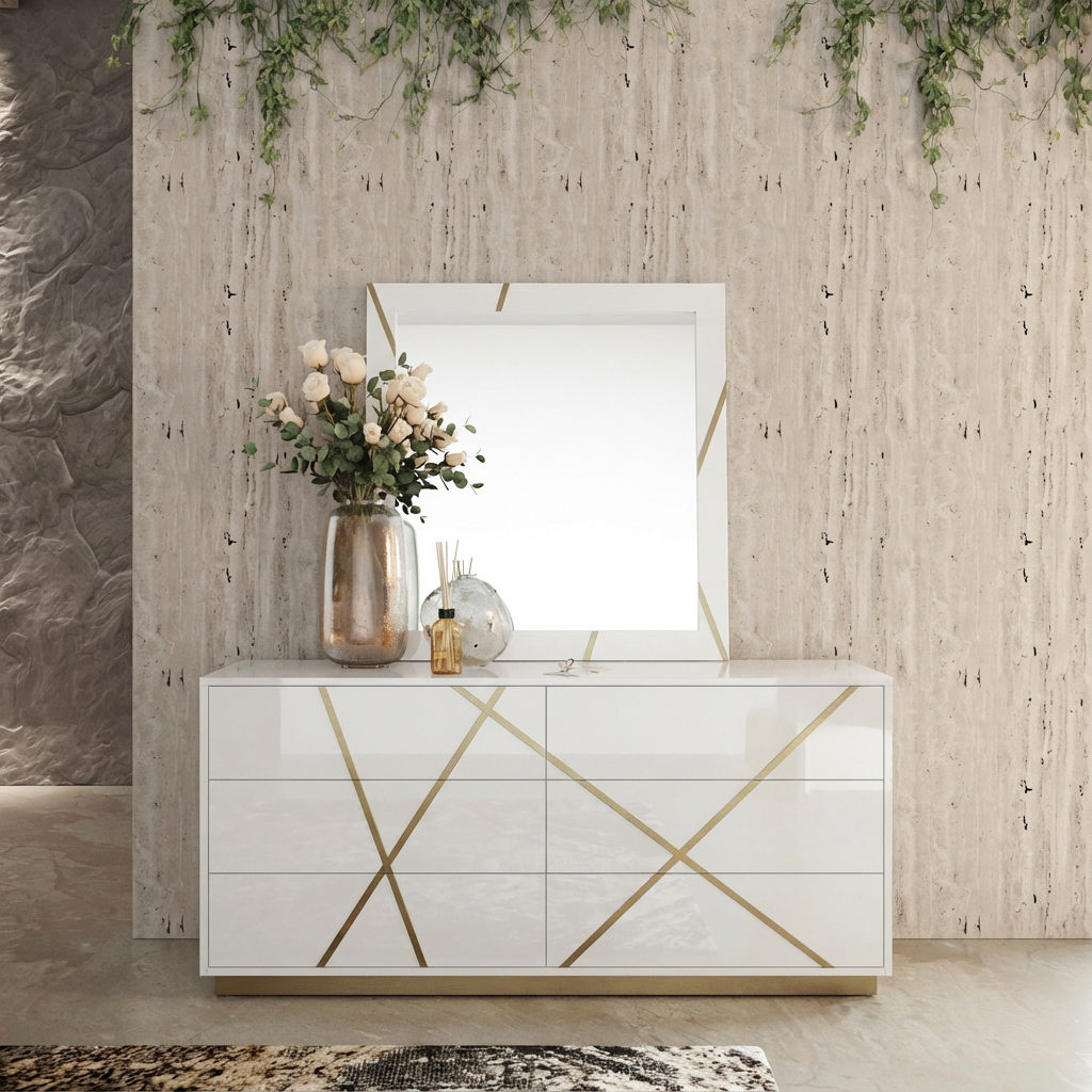 Nixa - Modern White & Gold Mirror - image 4