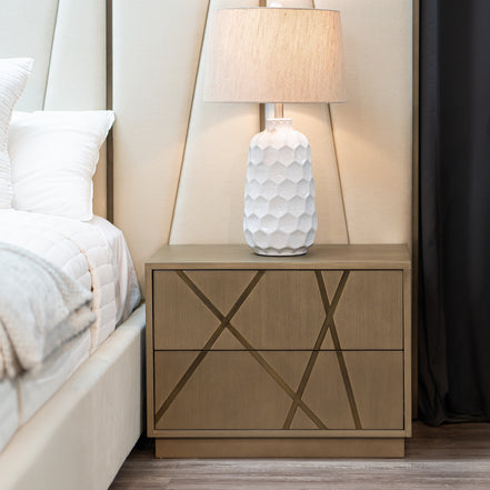 Nixa - Modern Wide Birch + Brushed Bronze Nightstand - image 4