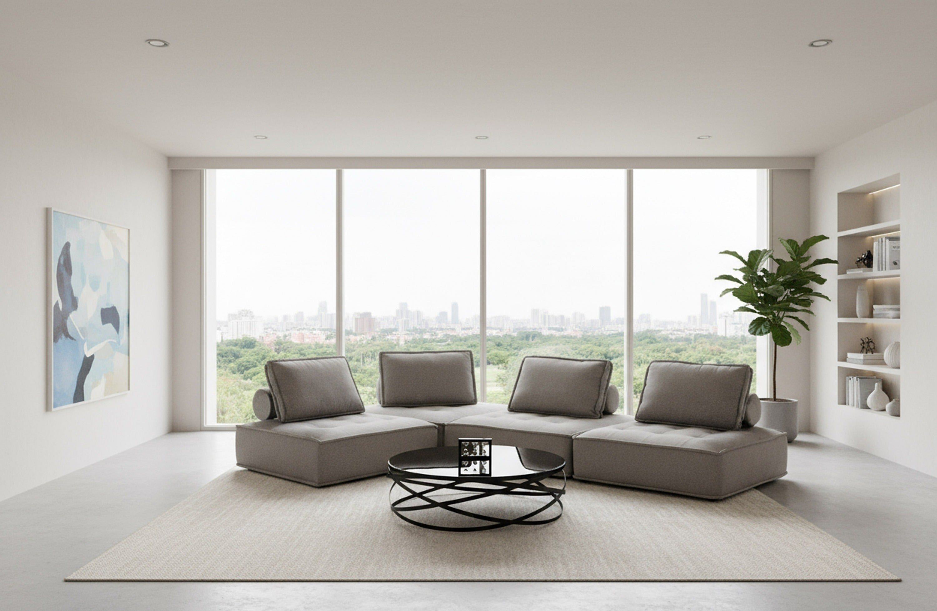 Nolden - Modern Grey Fabric Modular 4-Piece Sectional Sofa