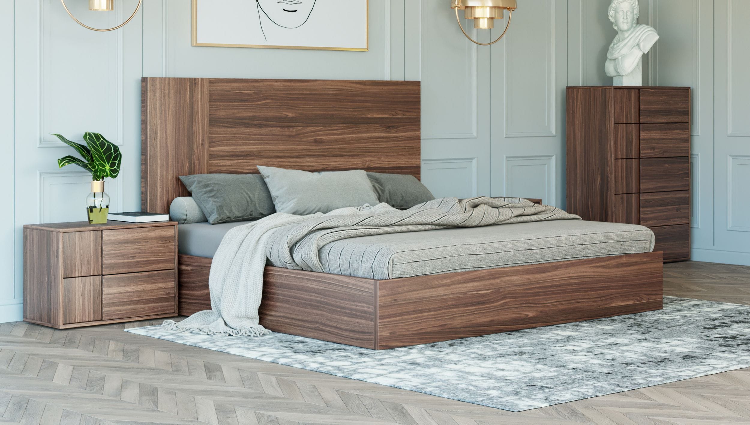 Asus - Eastern King Italian Modern Walnut Bed - image 2