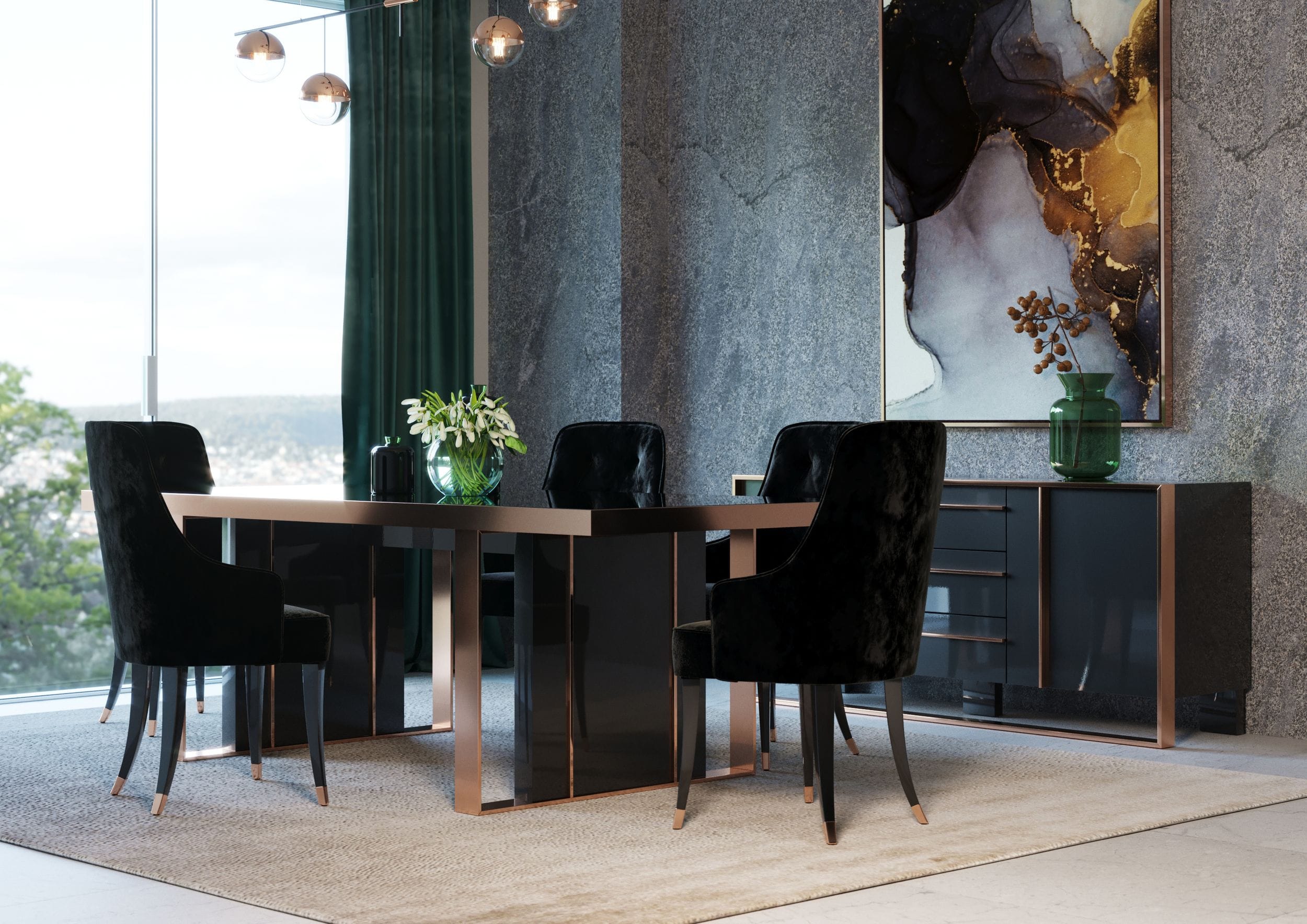 Cartier Modern Black & Rosegold Dining Table - image 5