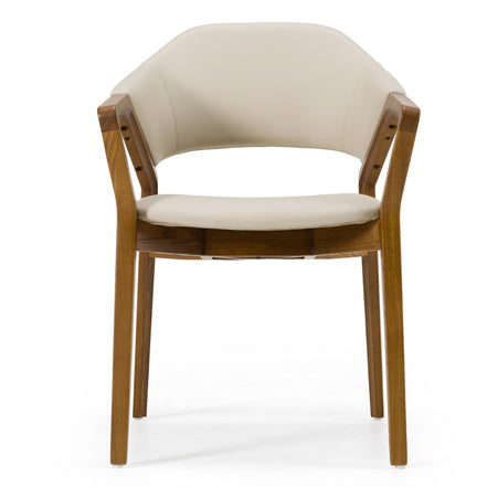 Ocasio - Mid-Century Modern Cream Vegan Leather + Walnut Dining Chair - image 5