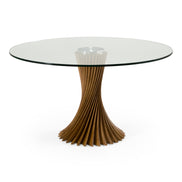 Ocasio - Modern Glass + Walnut Round Dining Table