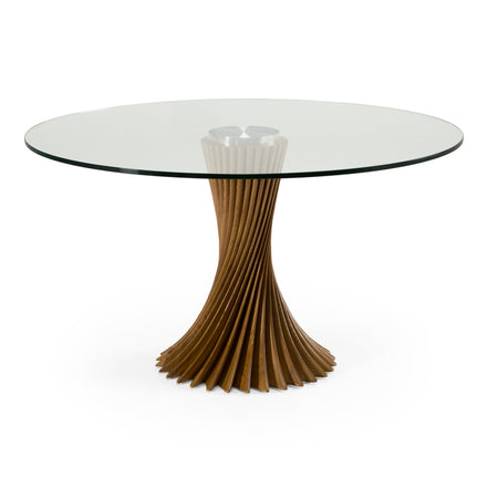 Ocasio - Modern Glass + Walnut Round Dining Table