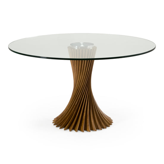 Ocasio - Modern Glass + Walnut Round Dining Table