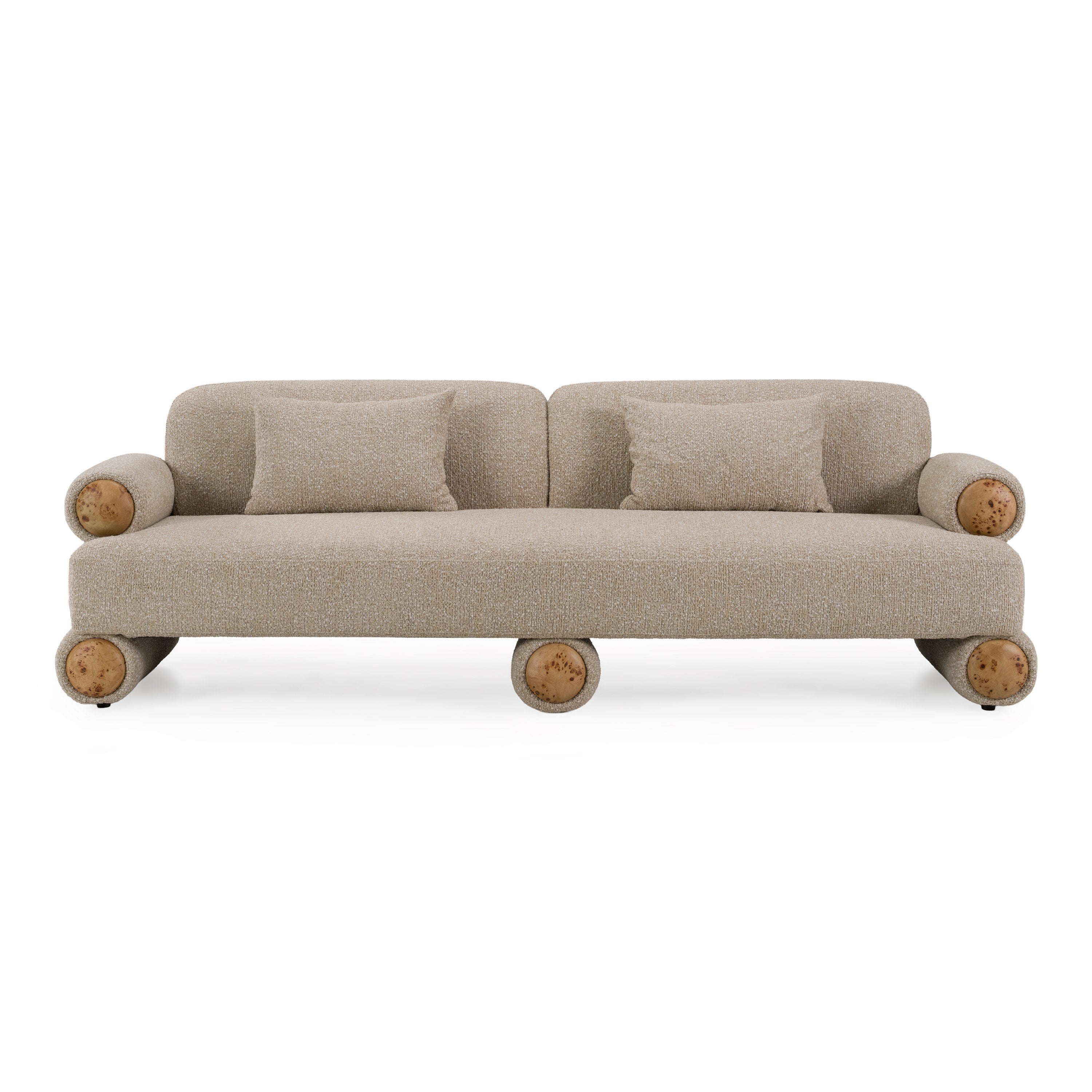 Odette - Modern Beige Fabric + White Burl Sofa - image 3