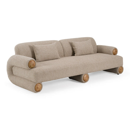 Odette - Modern Beige Fabric + White Burl Sofa - image 4