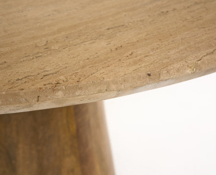 Onalaska - Modern Travertine Marble + Wood Round Dining Table