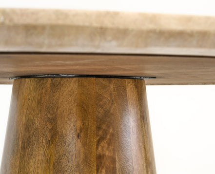Onalaska - Modern Travertine Marble + Wood Round Dining Table - image 2