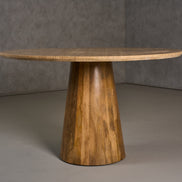Onalaska - Modern Travertine Marble + Wood Round Dining Table - image 3